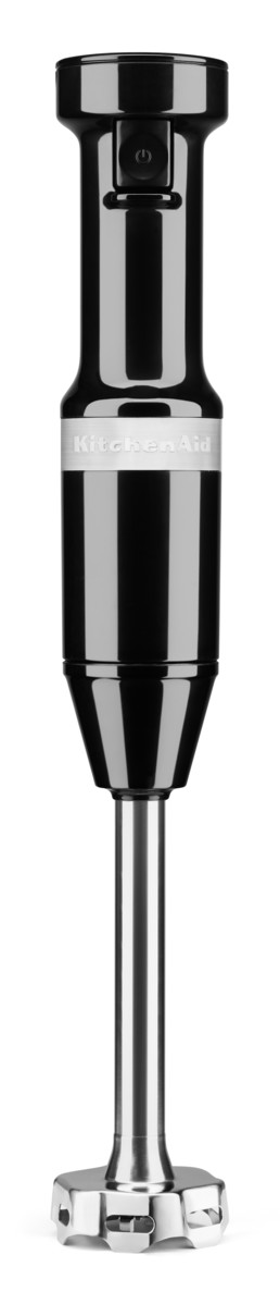 Schwarzer KitchenAid-Stabmixer mit silberner Klinge und Griff.