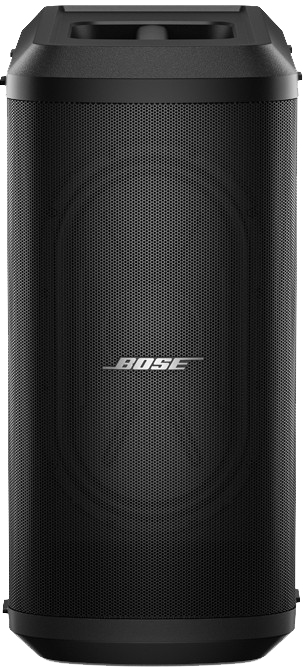 Fekete, hengeres BOSE hangszóró, hálós előlappal és a BOSE logóval a közepén.