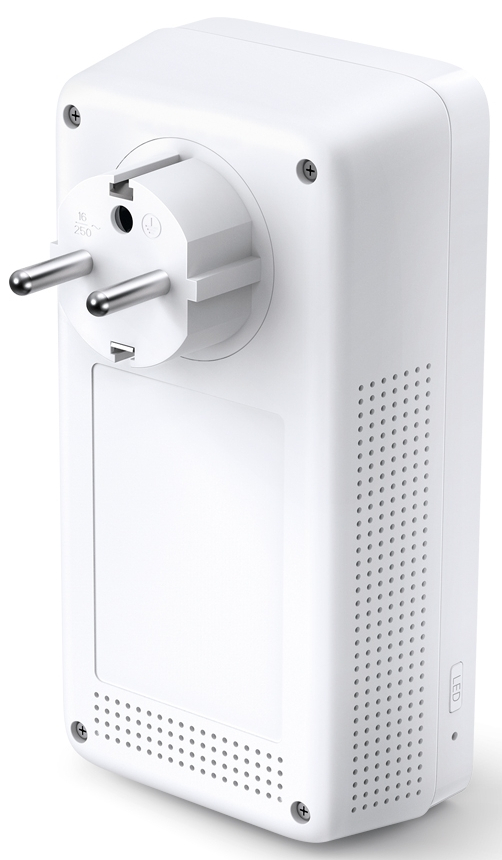 White power adapter with two prongs and a three-hole socket.