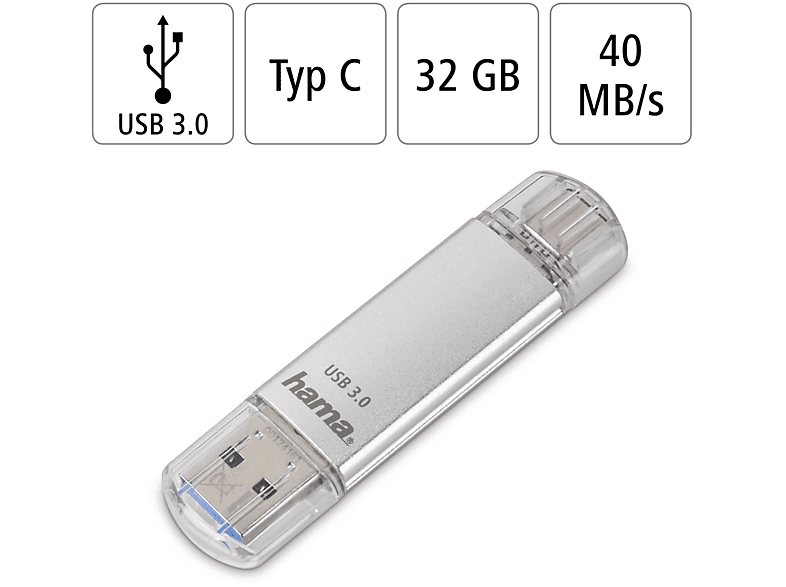Thumbnail - HAMA C-Laeta USB-Stick, 32 GB, 40 MB/s, Silber