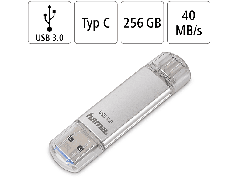 Thumbnail - HAMA C-Laeta USB-Stick, 256 GB, 70 MB/s, Silber