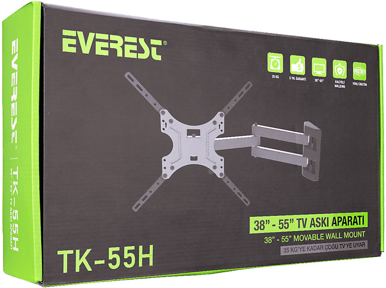 EVEREST TK-55H 32"-55" Hareketli Max 30kg TV Askı Aparatı_3