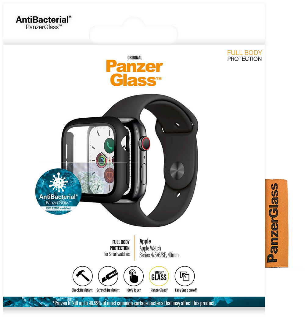 Panzerglass Antibacteriële Zwarte Full Body Screenprotector Apple Watch Series 4/5/6/se 40 Mm afbeelding