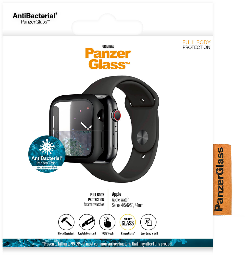 Panzerglass Antibacteriële Zwarte Full Body Screenprotector Apple Watch Series 4/5/6/se 44 Mm afbeelding