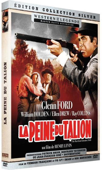 Couverture de film avec un homme pointant un fusil de chasse. Texte : 'La Peine Du Talion'.