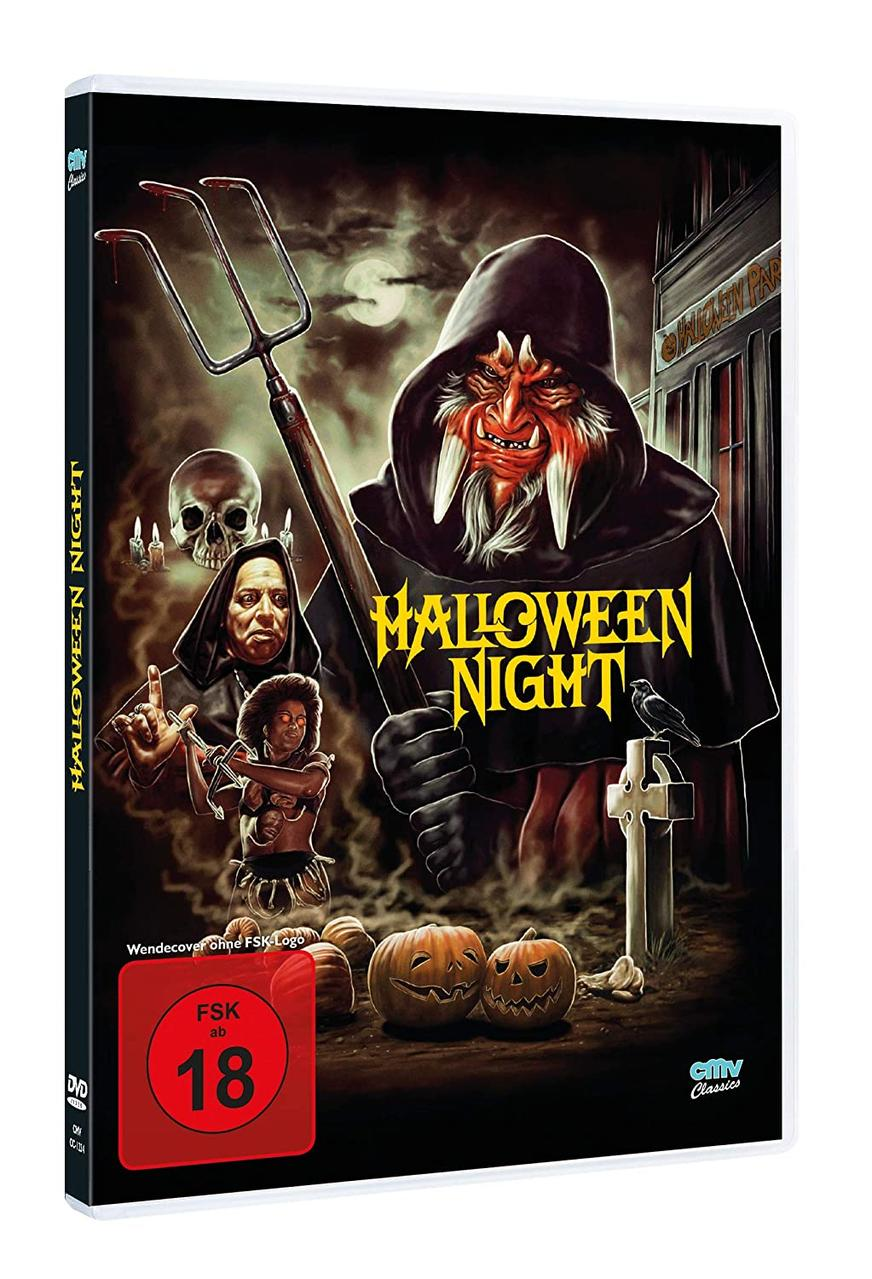 Halloween Night DVD-Cover mit gruseligen Figuren und Kürbissen.