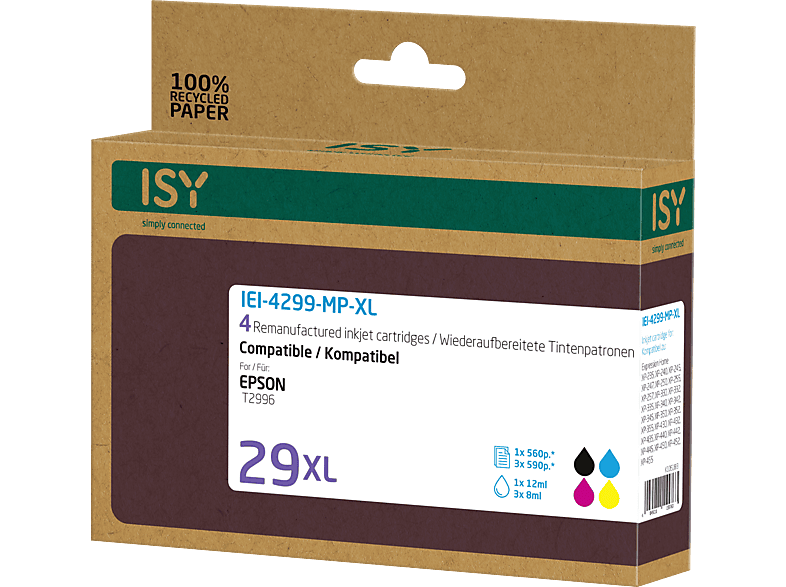 ISY Tintenpatronen IEI-4299-MP-XL für Epson T2996, farbig/schwarz, wiederaufbereitet — Foto 2 von 2