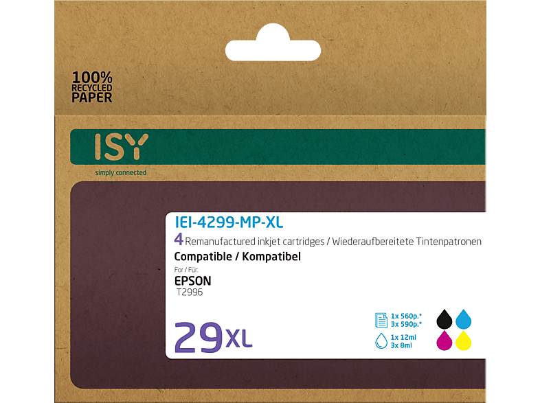 ISY Tintenpatronen IEI-4299-MP-XL für Epson T2996, farbig/schwarz, wiederaufbereitet