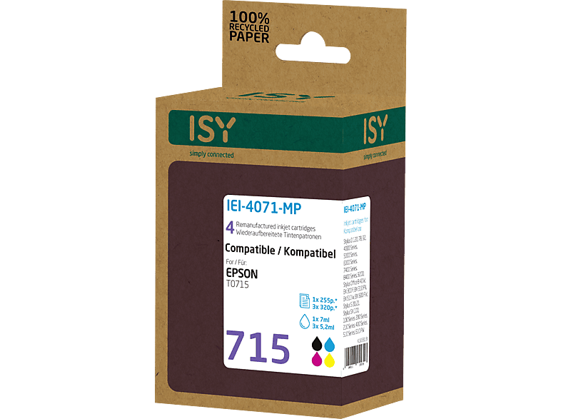 ISY Tintenpatronen IEI-4071-MP für Epson T0715, farbig/schwarz, wiederaufbereitet — Foto 2 von 2