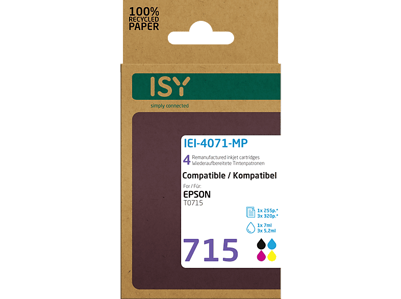 ISY Tintenpatronen IEI-4071-MP für Epson T0715, farbig/schwarz, wiederaufbereitet