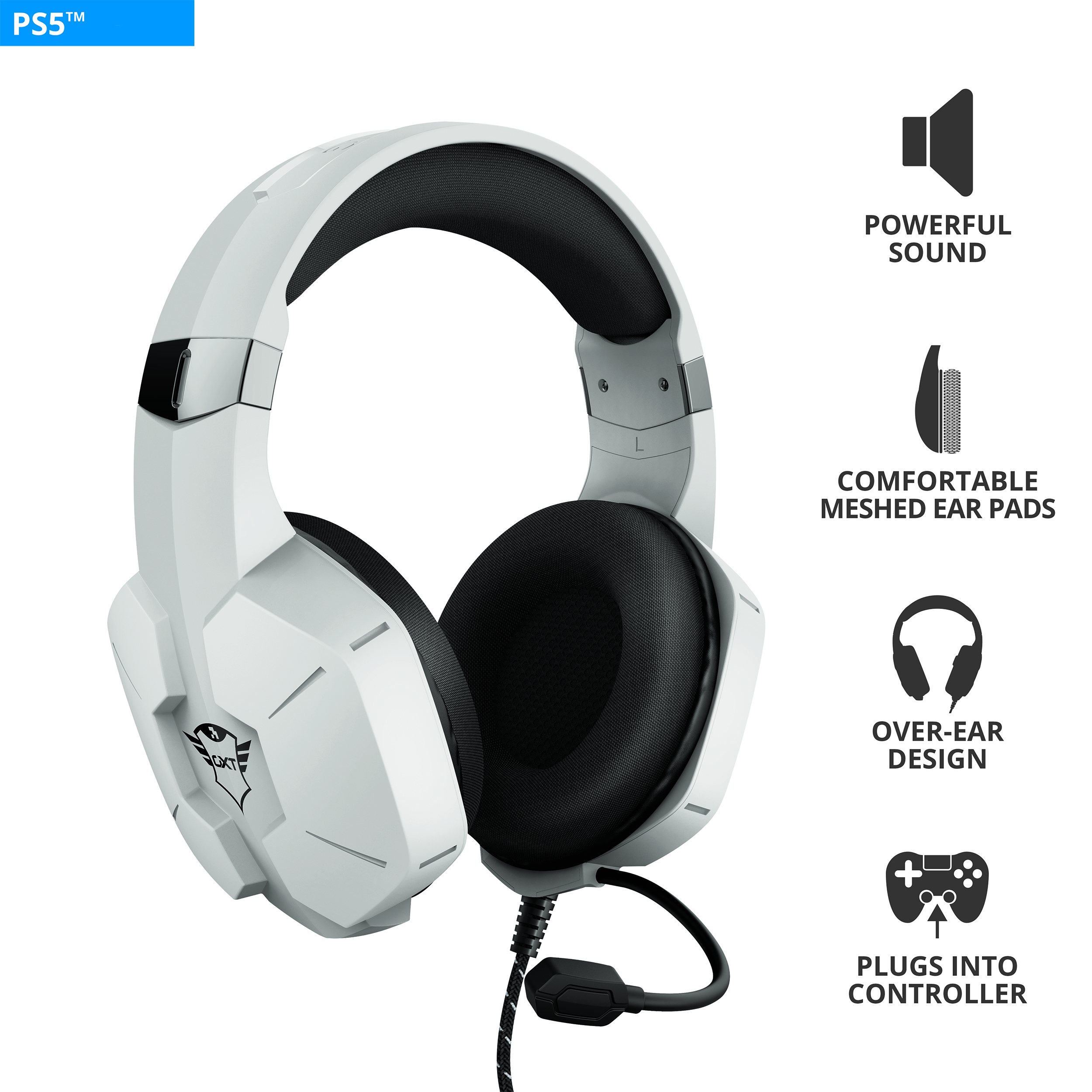 TRUST GXT 323W Carus Over-ear Gaming Headset für PS4 und PS5 - Weiß