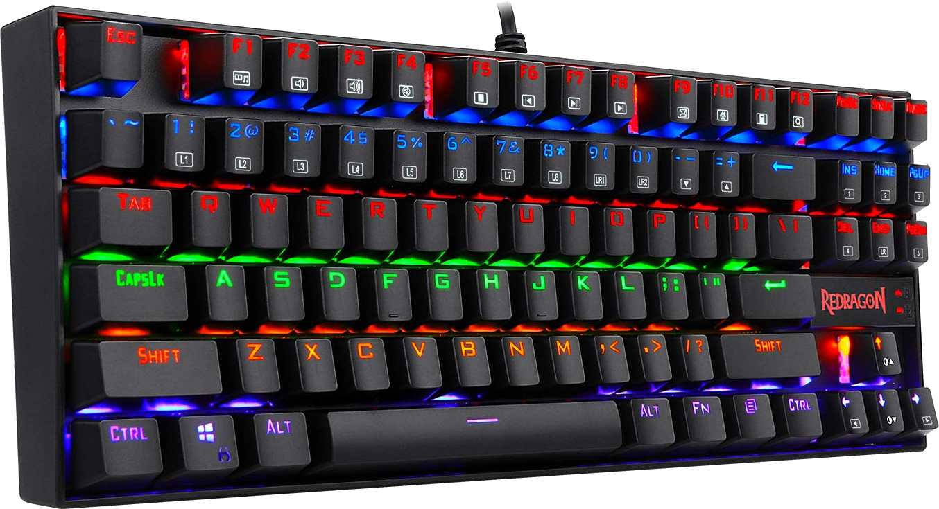 Redragon mechanikus billentyűzet LED világítással. Fekete gombok és többszínű.