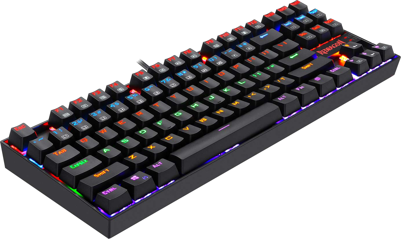 Fekete Redragon billentyűzet színes billentyűkkel és RGB világítással.