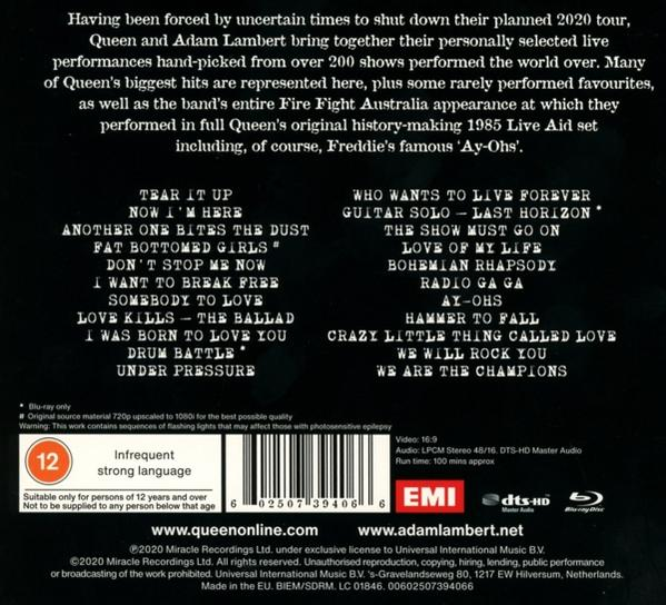 Back of a DVD case with text listing songs, credits, and legal information. Black background.