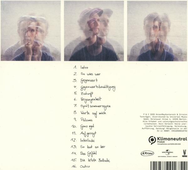 Albumcover mit verschwommenem Bild eines Mannes, Songtiteln links und Urheberrechtsdetails rechts.
