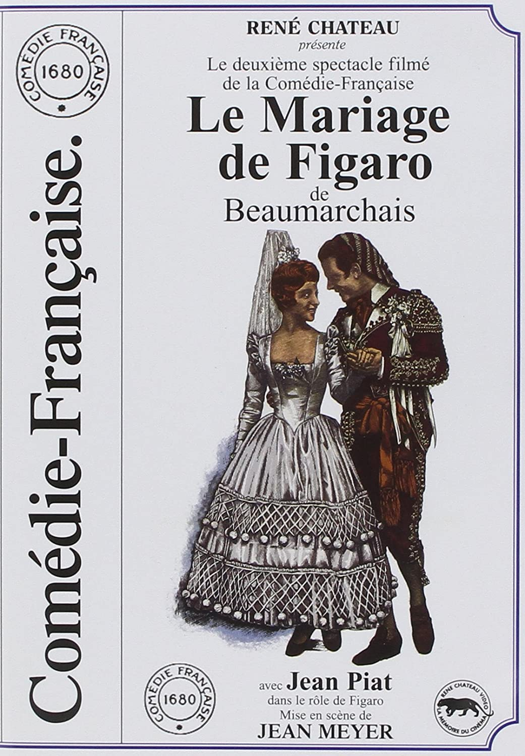 Affiche de film française, 'Le Mariage de Figaro'. Présente un couple en costume d'époque.