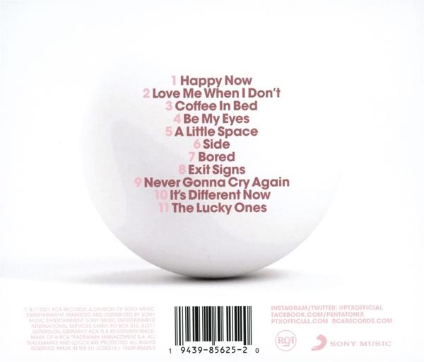 CD-Hülle hinten mit Titelliste und weißer Kugel. Weißer Hintergrund, Sony Music Logo.