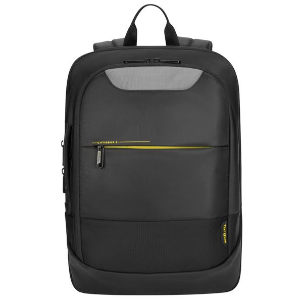 Mochila Targus CityGear 3 negra. Cuenta con bolsillo frontal, asa superior y correas para los hombros.