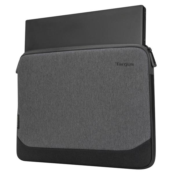 Funda para portátil Targus gris con base negra, portátil insertado.