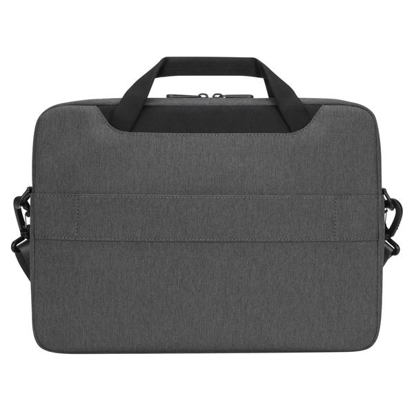 Bolso para portátil HP gris con asa y correa para el hombro.
