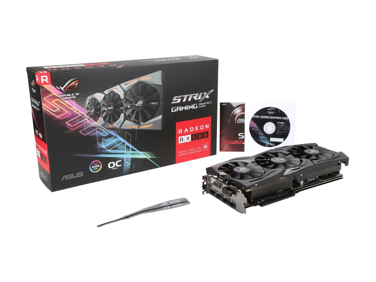 Tarjeta gráfica gaming - ASUS AMD ROG-STRIX-RX580-8G, 8 GB, GDDR5, 1360 MHz