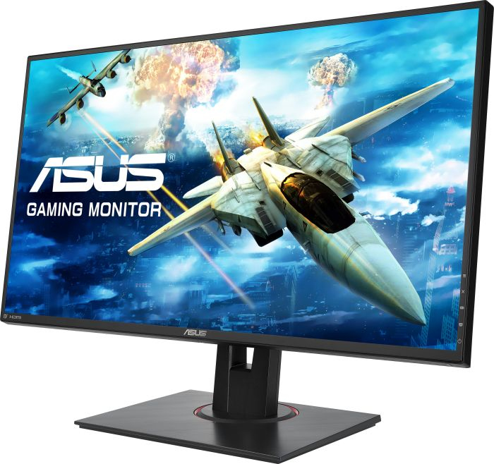 Monitor ASUS Gaming, un avión a reacción en vuelo en la pantalla. Fondo oscuro. Marca visible.