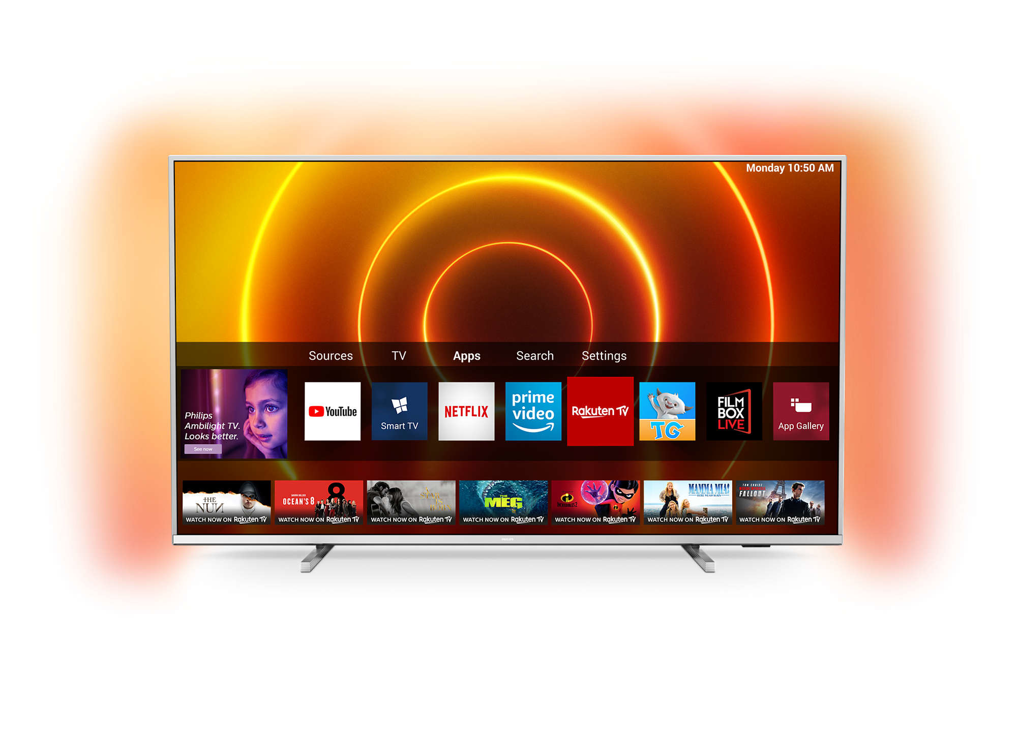 TV LED 50" - Philips 50PUS7855/12, UHD 4K, 3840 x 2160, HDMI, USB, HDR+, Dolby Atmos, A, Plata