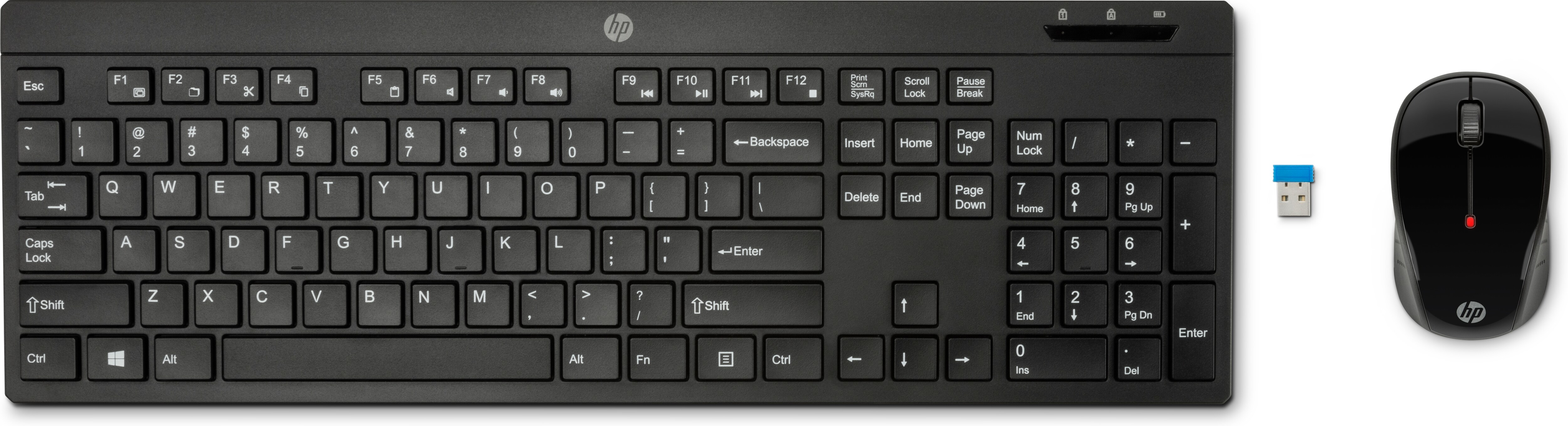 Pack Teclado + Ratón - HP 200, Cable/Inalámbrico, USB, 1000 ppp, Negro