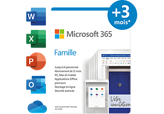 Microsoft 365 Family FR 12 maanden (+3 maanden extra bij aankoop van een laptop*)