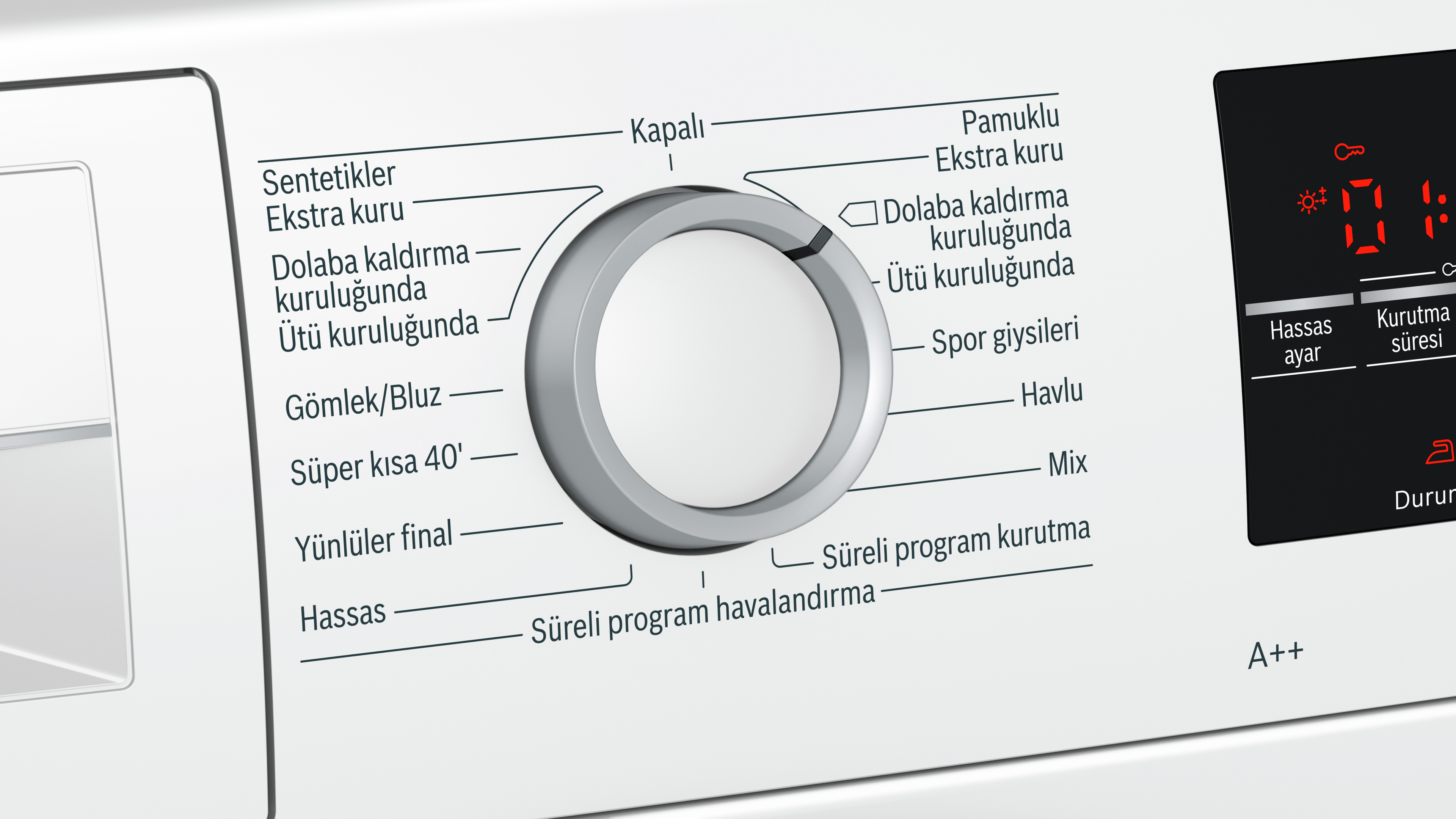 Ayarlara sahip çamaşır makinesi kontrol paneli.