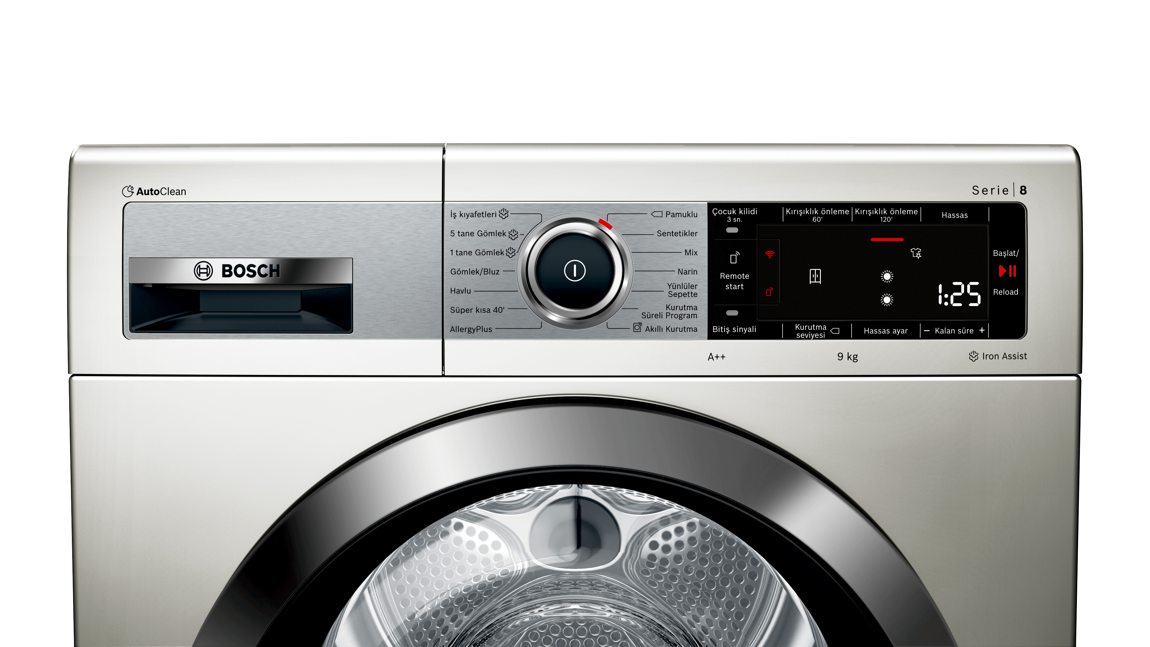 BOSCH WTX87K8XTR A++ Enerji Sınıfı 9kg Kurutma Makinesi Inox