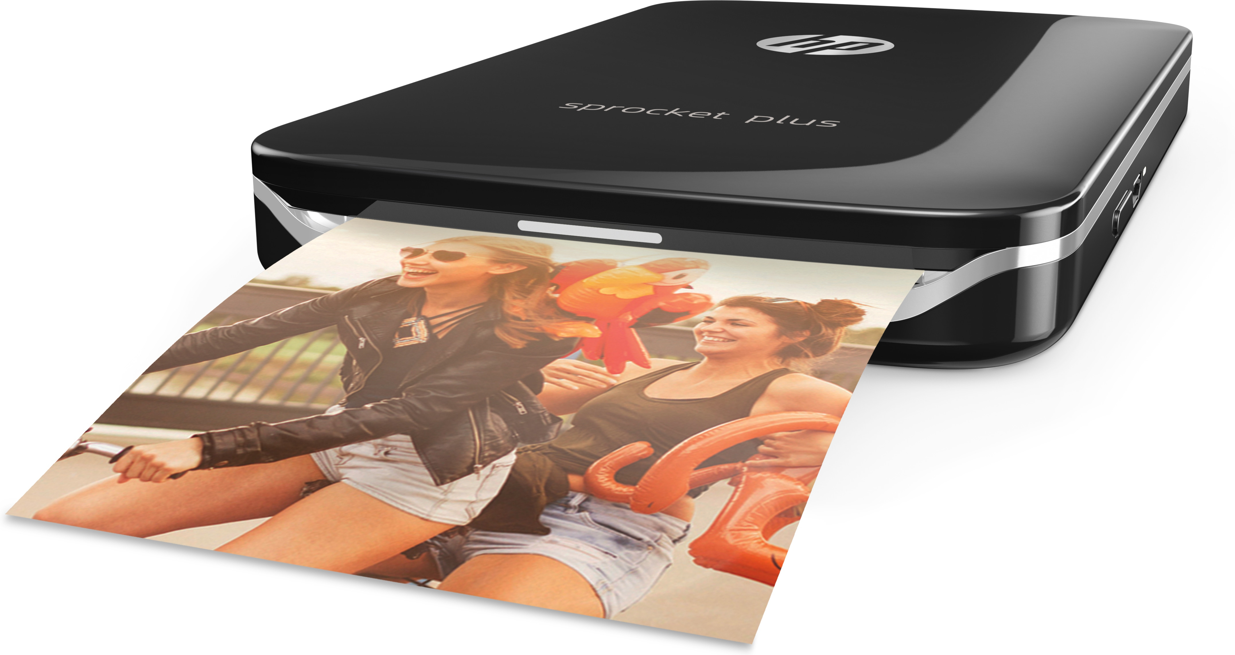 Impresora fotográfica - HP Sprocket Plus, Bluetooth, ZINK, Impresión sin tinta, Compacta, Negro