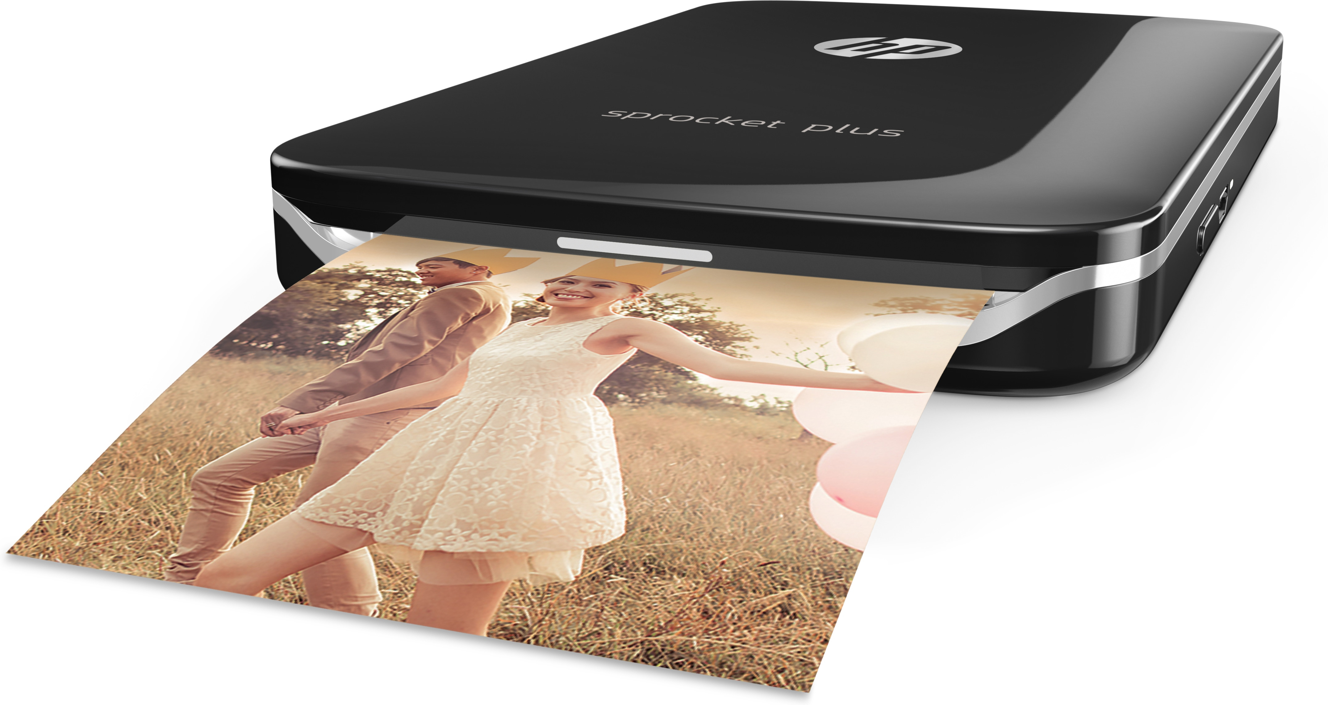 Impresora fotográfica - HP Sprocket Plus, Bluetooth, ZINK, Impresión sin tinta, Compacta, Negro