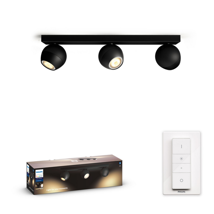 Foco - Philips Hue Buckram Bar, 3 Focos, Inteligentes, Interior, LED, Luz blanca y color, Domótica