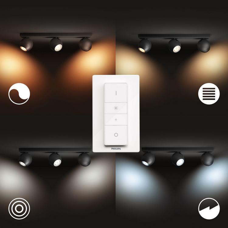Foco - Philips Hue Buckram Bar, 3 Focos, Inteligentes, Interior, LED, Luz blanca y color, Domótica