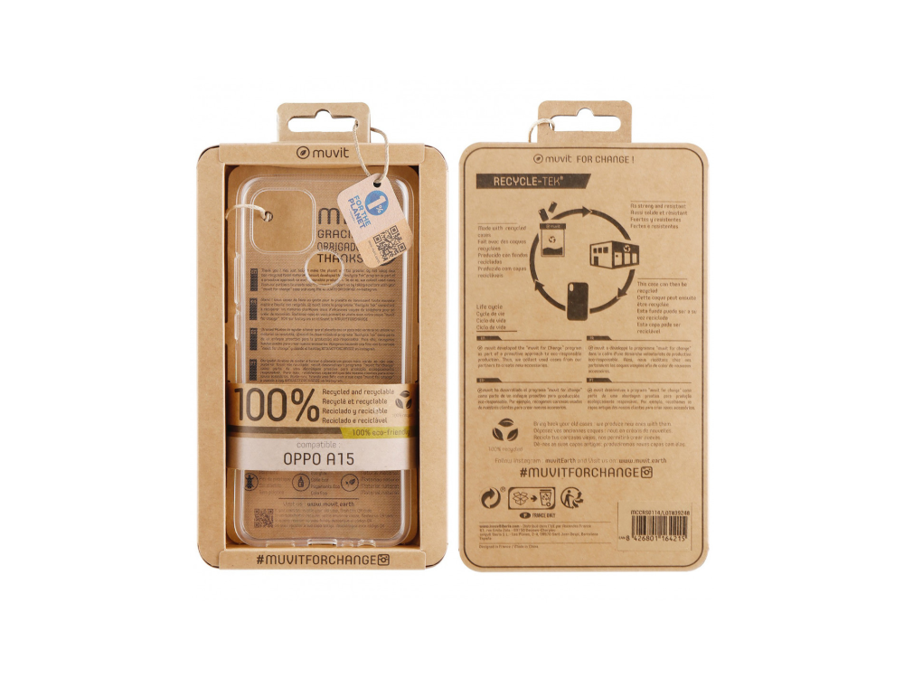 Funda - Muvit MCCRS0114, Para OPPO A15, TPU, 100% reciclable, Trasera, Transparente