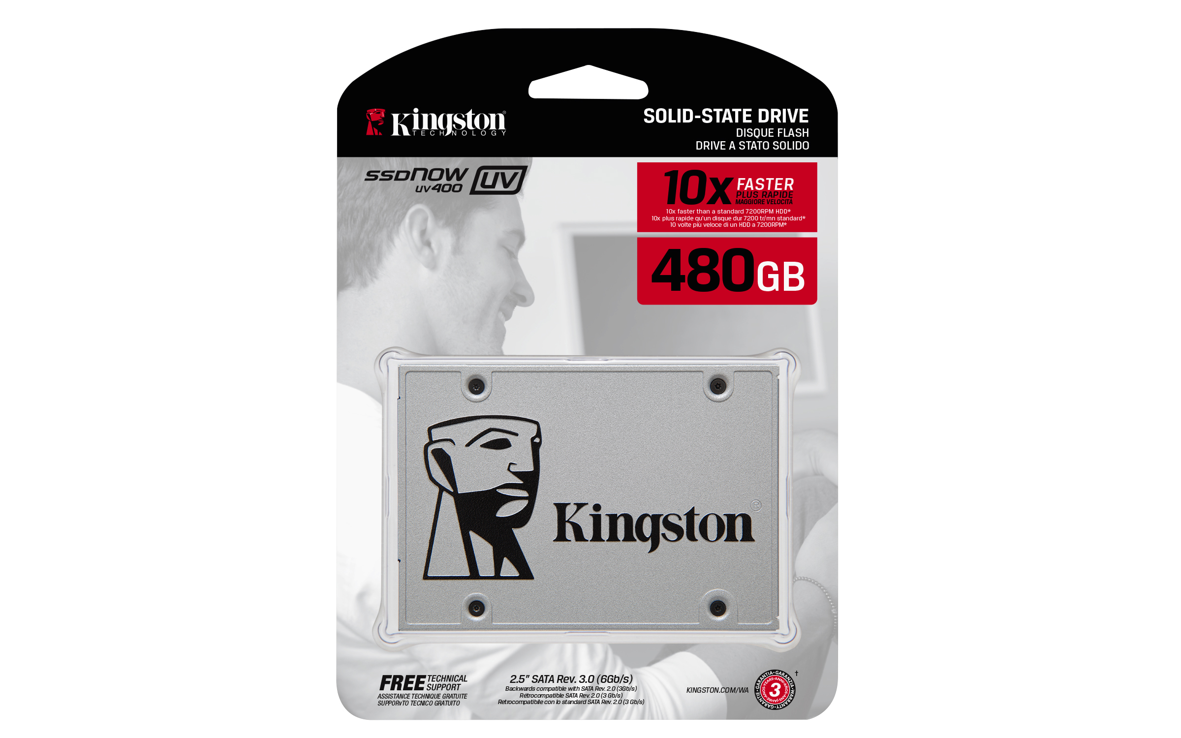 Disco duro SSD 480 GB - Kingston SSDNOW UV400, 2.5", Controlador Marvell