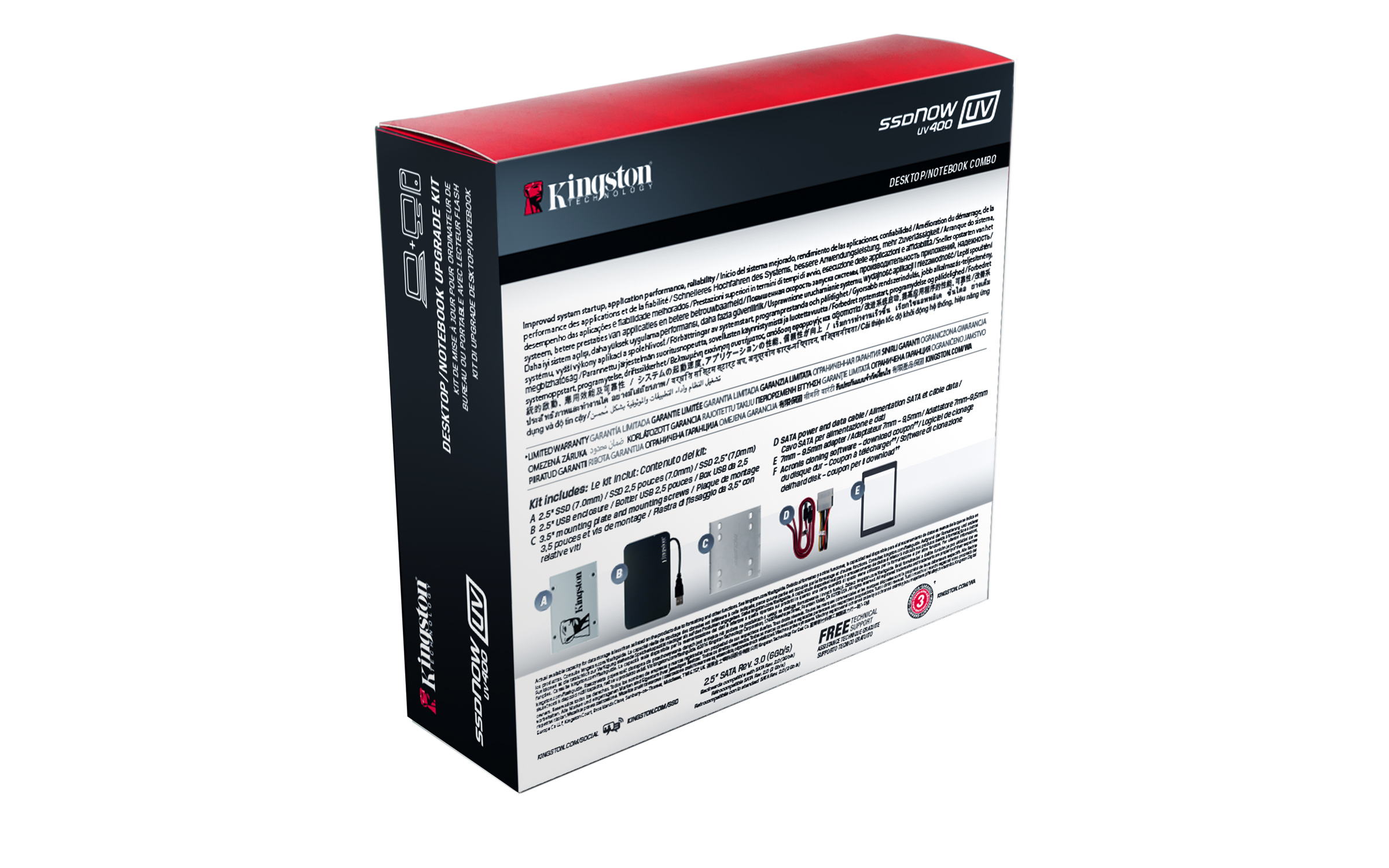 Disco duro SSD 120 GB - Kingston SSDNOW UV400 Upgrade Bundle Kit, 2.5", Controlador Marvell