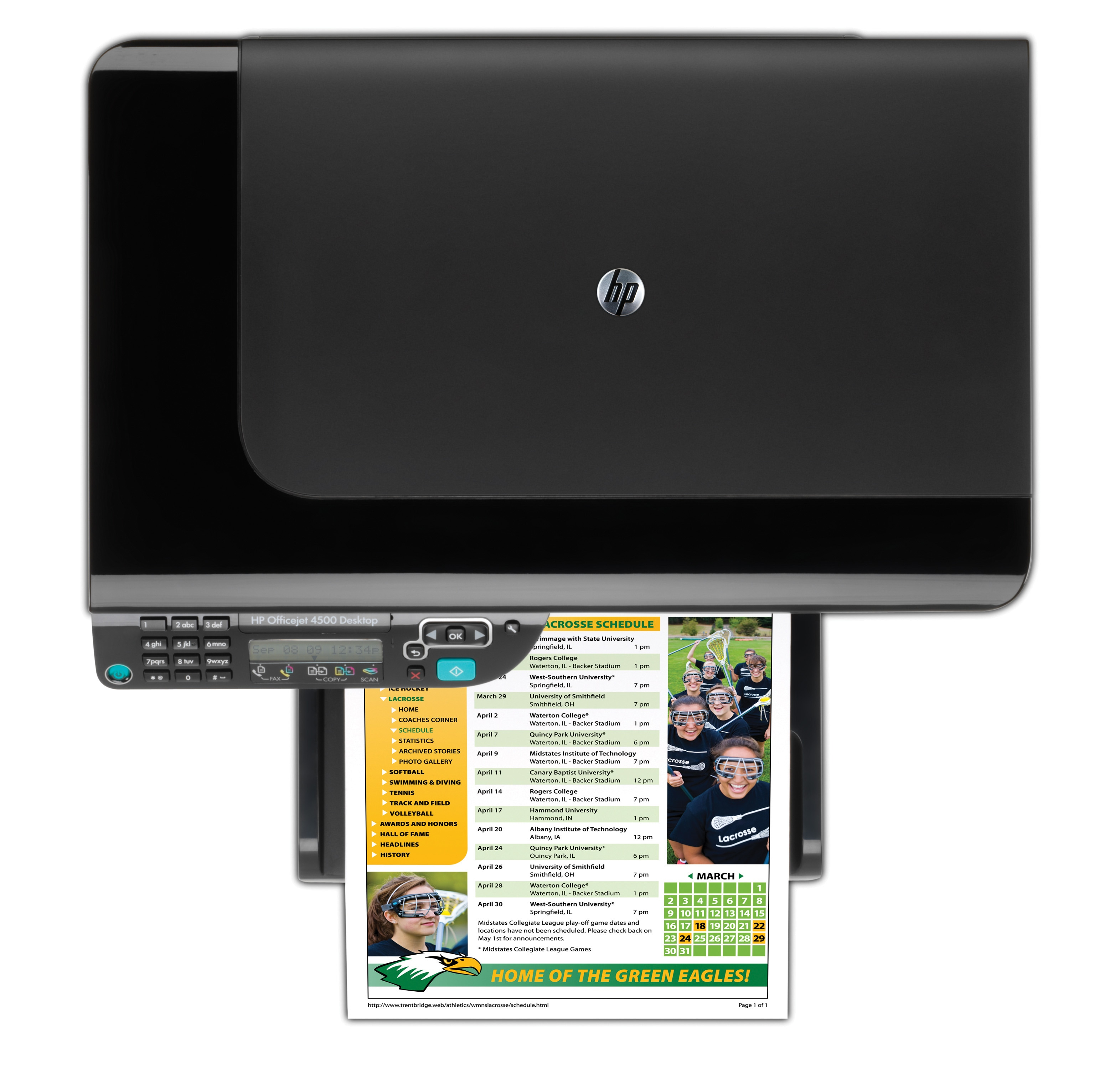 Impresora HP Officejet negra. Se está produciendo una impresión.