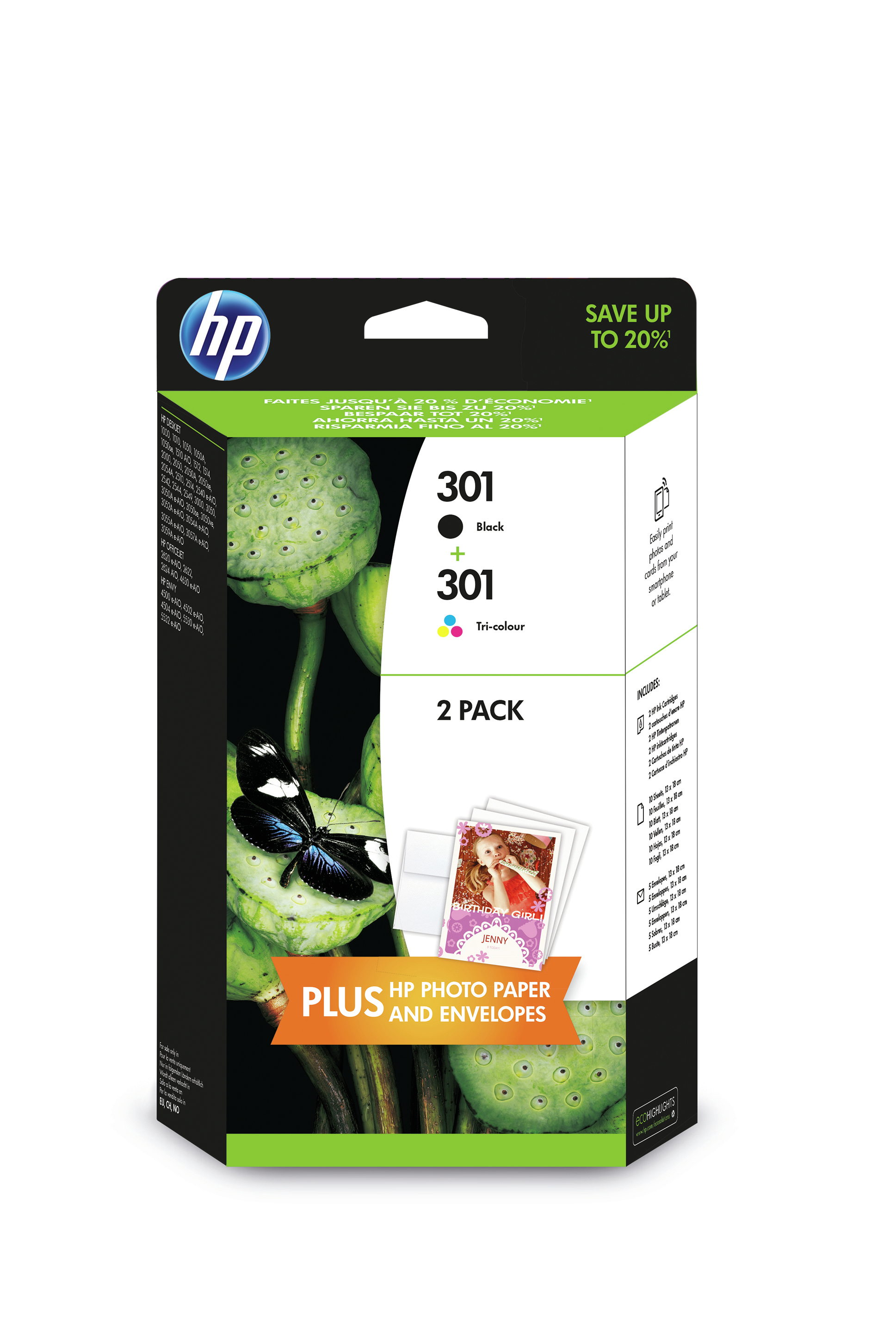 Cartucho de Tinta - HP 301 negro + tricolor J3M81AE