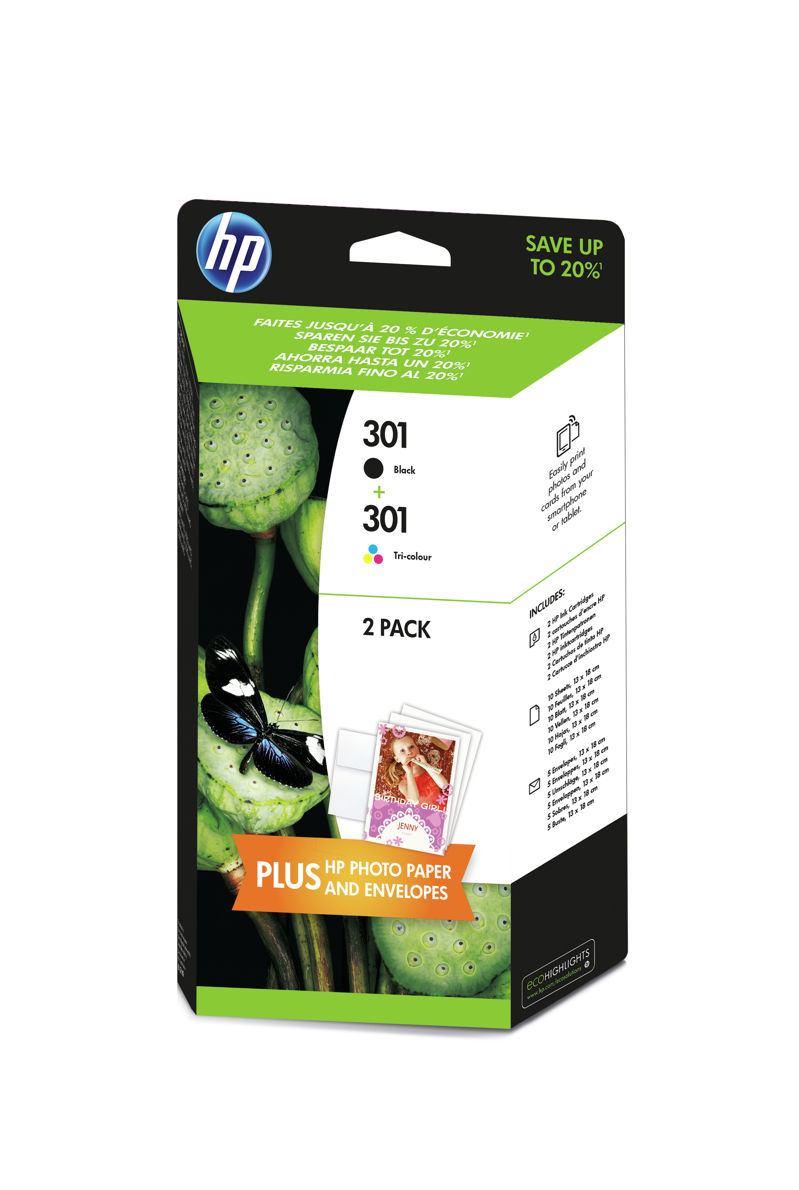 Cartucho de Tinta - HP 301 negro + tricolor J3M81AE