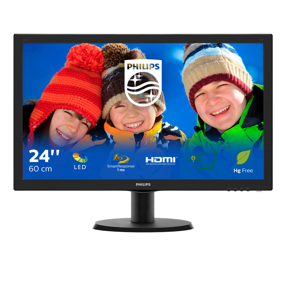 Monitor - Philips, 243V5LHSB, 23.6", Full HD, 1920 x 1080, HDMI / VGA / DVI, Negro