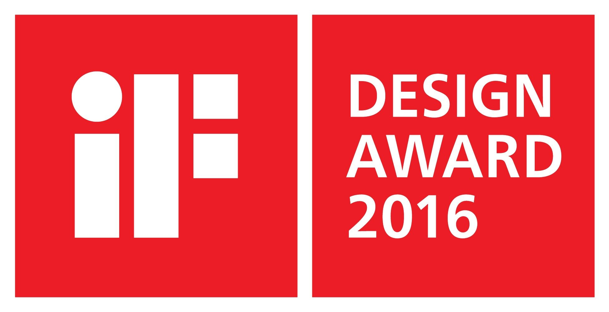 El logotipo del iF Design Award 2016, un cuadrado rojo con texto blanco.