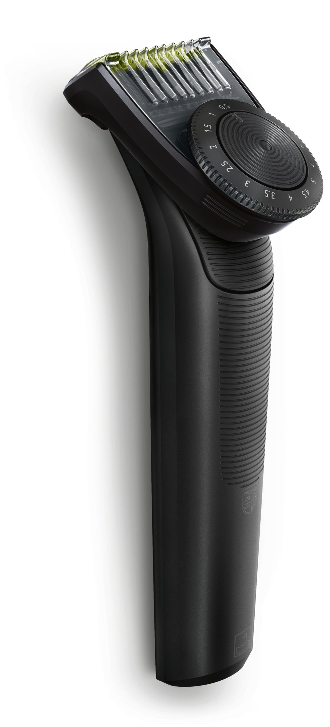 Se muestra una recortadora Philips negra sobre un fondo blanco.