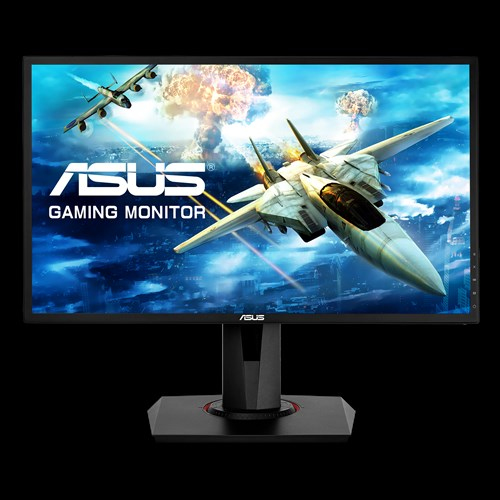 Un monitor para juegos ASUS que muestra aviones de combate en una escena de cielo azul.