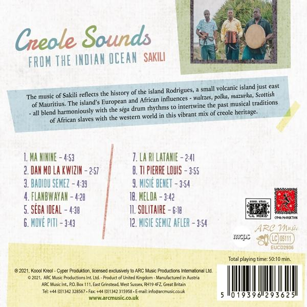Rückseite einer CD-Hülle mit Text über Creole Sounds vom Indischen Ozean.