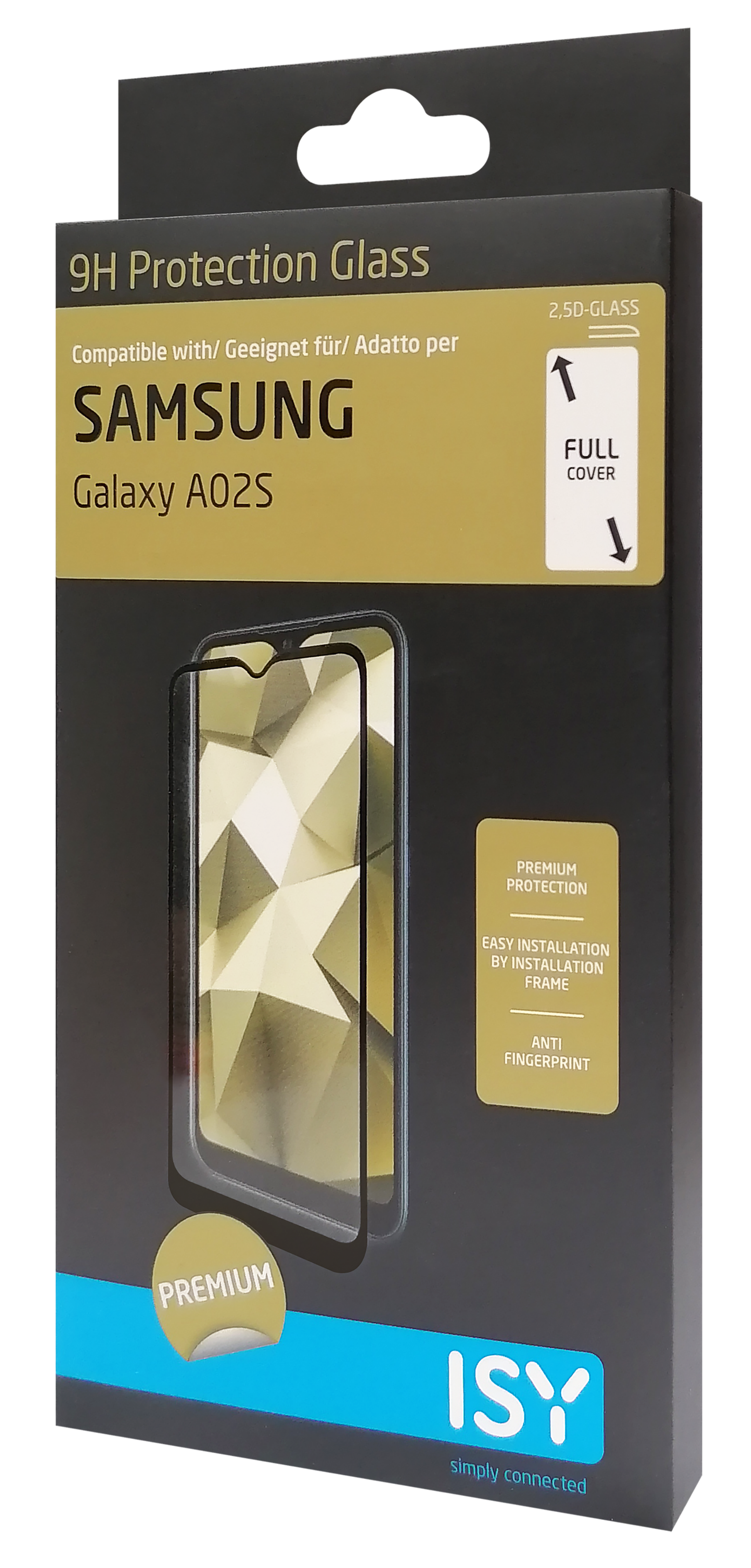 Schachtel mit Displayschutzfolie für Samsung Galaxy A02S.