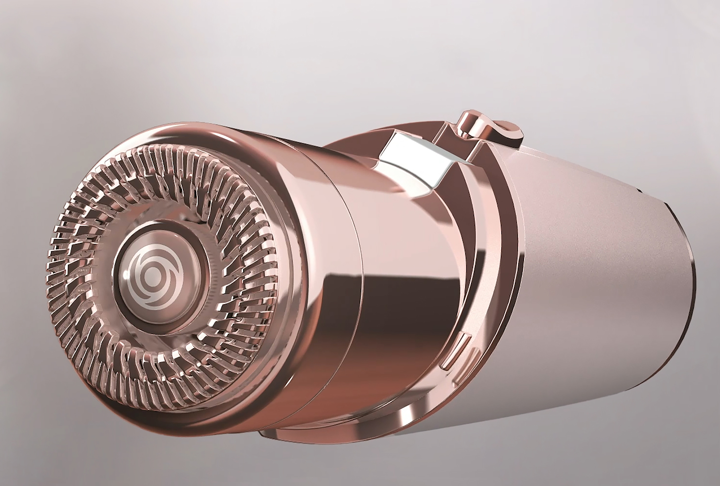 Roségoldener Philips Gesichtshaarentferner, Nahaufnahme.