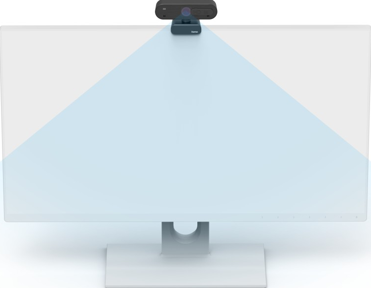 Webcam sur un moniteur. La lumière bleue indique la zone de vision de la caméra.
