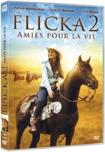 Couverture du DVD de 'Flicka 2', une femme à cheval dans un champ, avec d'autres chevaux en arrière-plan.